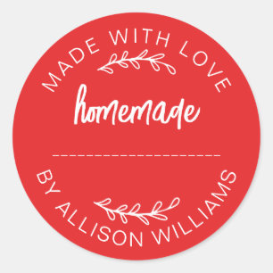 Sticker Rond Marchandises faites maison Jam Cookies Rouge clair