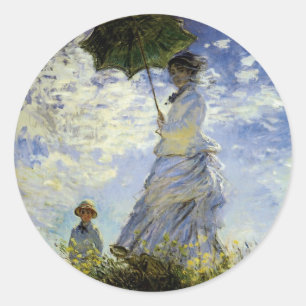 Sticker Rond Marche, dame avec un Parasol