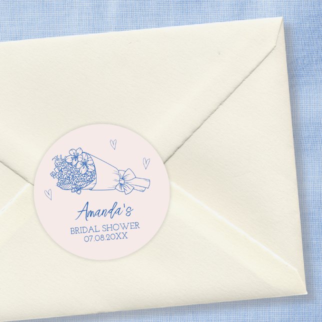 Sticker Rond Marché de fleurs pour agriculteurs Dessin à la mai (Flowers Farmers Market Hand Drawn Bridal Shower Classic Round Sticker)