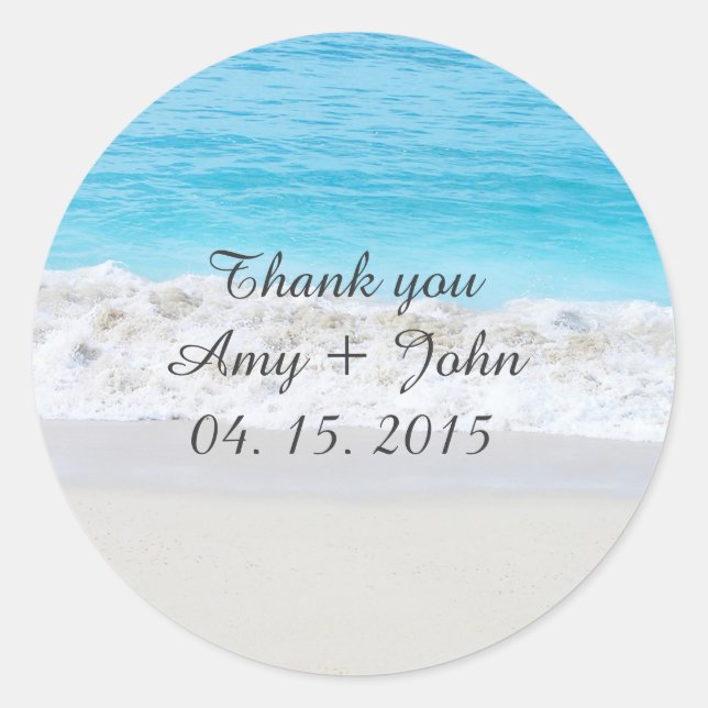 Sticker Rond Marche de mariage de plage enregistrer la date pla (Devant)