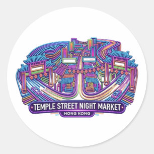 STICKER ROND MARCHÉ DE NUIT DE TEMPLE STREET