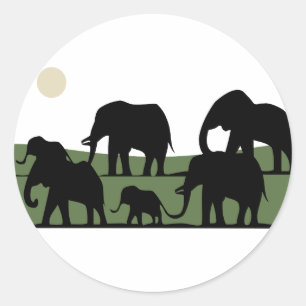 Sticker Rond Marche des éléphants