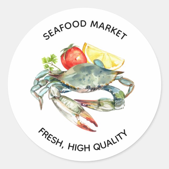 Sticker Rond Marché des fruits de mer Commerce Crabe Aquarelle (Devant)