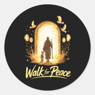 Sticker Rond Marche pour la paix moine spirituel avec chien et