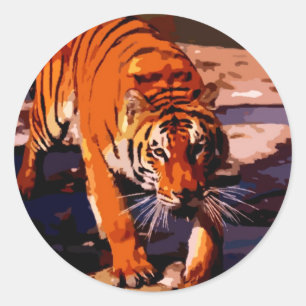 Sticker Rond Marcher Tigre