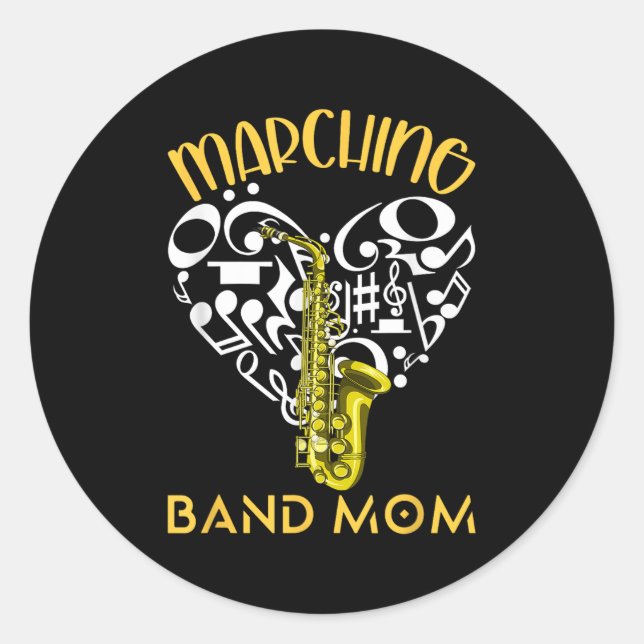 Sticker Rond Marching Band Mom Heart Love Music Notes Saxophone (Devant)