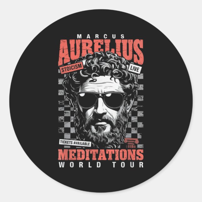 Sticker Rond Marcus Aurelius Stoïque Philosophe Citation Motiva (Devant)