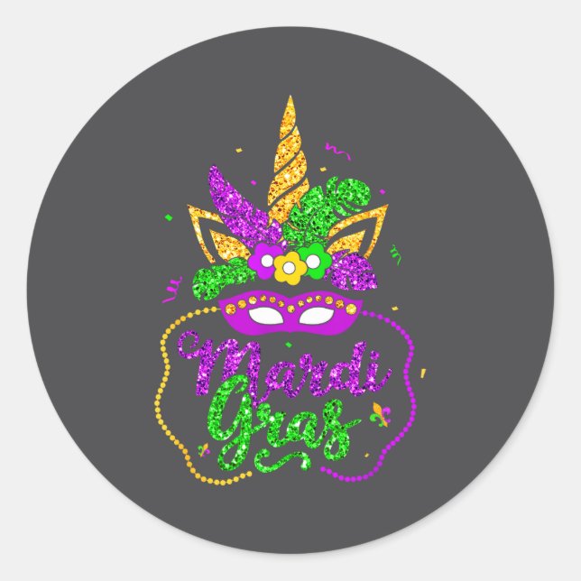 Sticker Rond Mardi Gras 2024 Mask Beads New Orlean Party Women  (Devant)