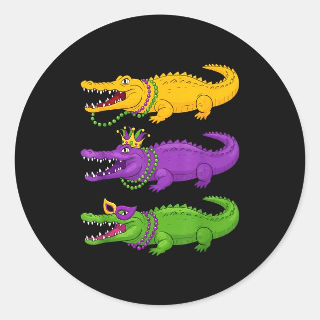 Sticker Rond Mardi Gras Aligator Crocodiles Beads Louisiana Wom (Devant)