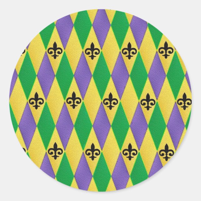 Sticker Rond Mardi Gras Arlequin Fleur De Lis (Devant)