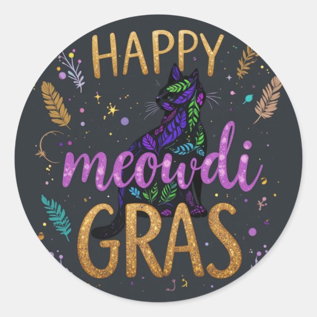 Sticker Rond Mardi Gras avec chat (Devant)