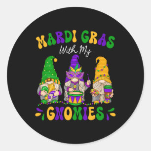 Sticker Rond Mardi Gras Avec Mes Gnomes Drôle Perles Mardi Gras