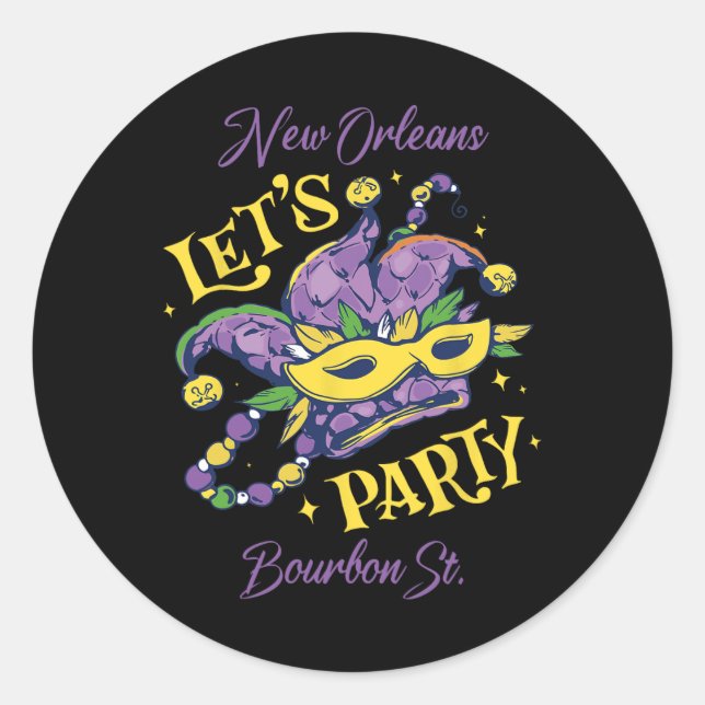 Sticker Rond Mardi Gras Bourbon Street Nouvelle-Orléans Souveni (Devant)