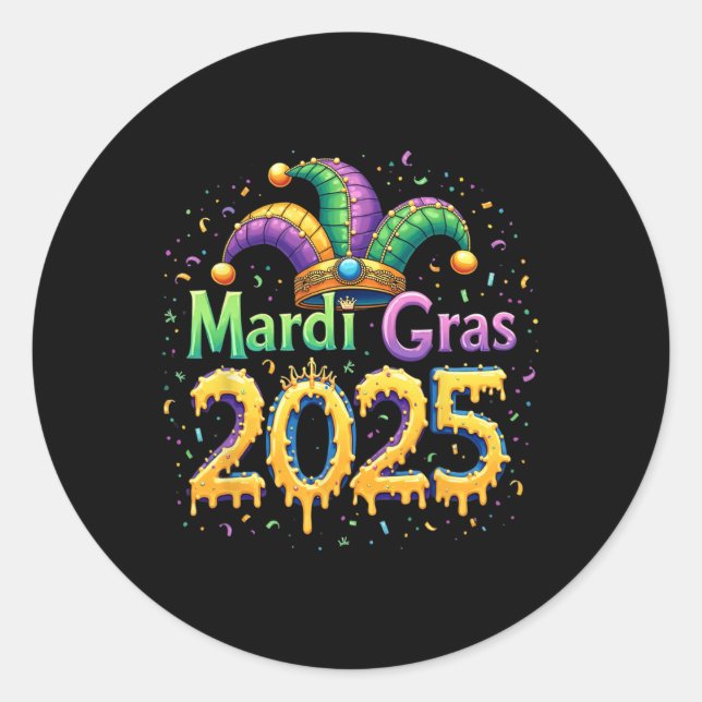 Sticker Rond Mardi Gras Célébration 2025 Mask Feathers Mardi Gr (Devant)