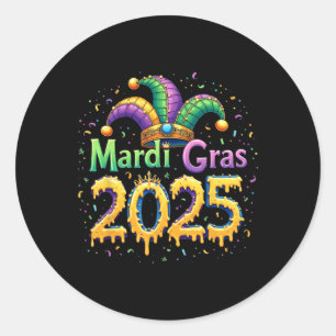 Sticker Rond Mardi Gras Célébration 2025 Mask Feathers Mardi Gr