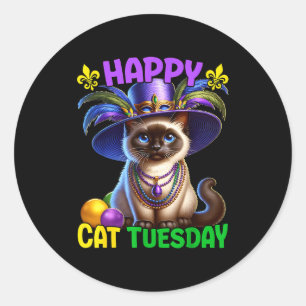 Sticker Rond Mardi Gras Chat siamois Mardi Mardi Gras