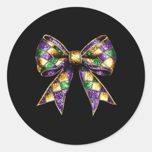 Sticker Rond Mardi Gras Coquette Bow New Orleans Gras Mardi Deu