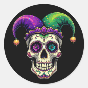 Sticker Rond Mardi Gras Costume sucre crâne Carnaval New Orlean