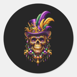 Sticker Rond Mardi Gras Crâne Haut Chapeau New Orleans sorcier
