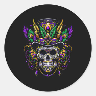 Sticker Rond Mardi Gras Crâne Haut Chapeau New Orleans sorcier