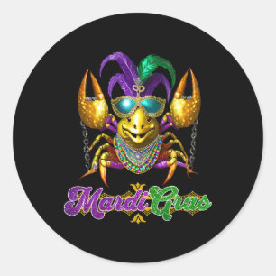 Sticker Rond Mardi Gras Crawfish Party Costume Masque Plumes Be
