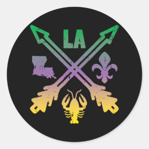 Sticker Rond Mardi Gras Croix Flèches La Crawfish Louisiana Hom