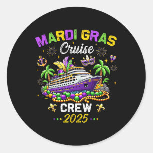 Sticker Rond Mardi Gras Cruise 2025 Vintage Family Matching Tri