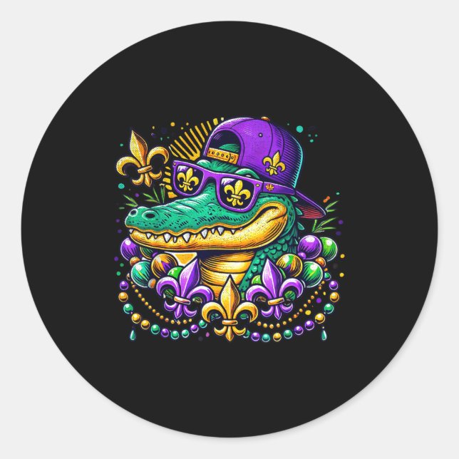 Sticker Rond Mardi Gras d'alligator drôle  (Devant)