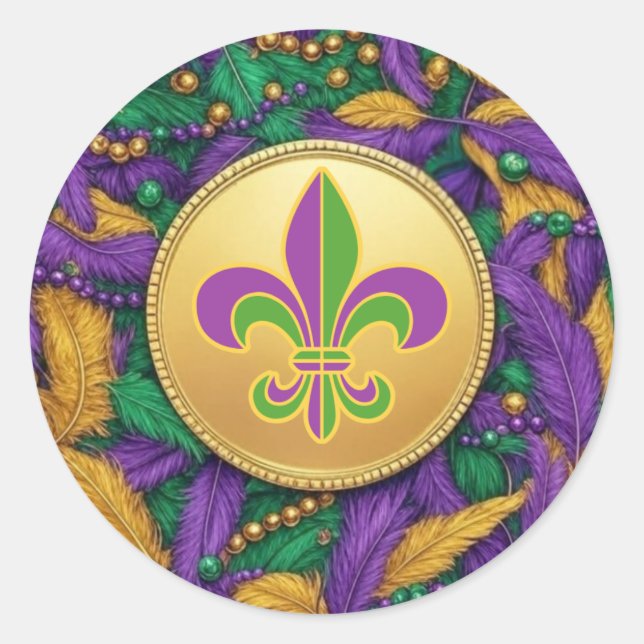Sticker Rond Mardi Gras Fleur de lis (Devant)