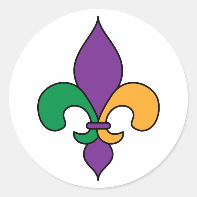Sticker Rond Mardi Gras Fleur de Lis jaune violet (Devant)