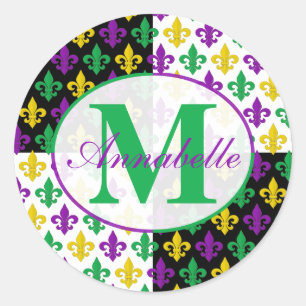 Sticker Rond Mardi Gras Fleur-de-lis Motif Personnalisé