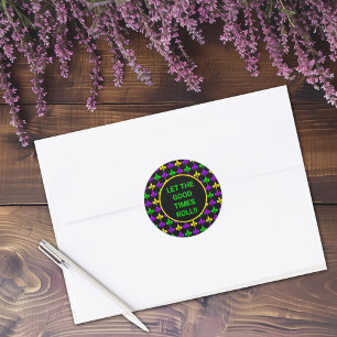Sticker Rond Mardi Gras Fleur de Lis Motif Texte personnalisé