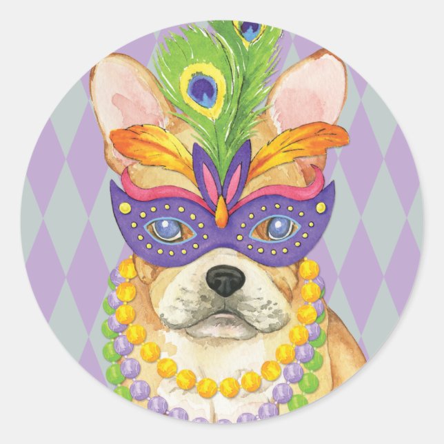 Sticker Rond Mardi Gras Frenchie (Devant)