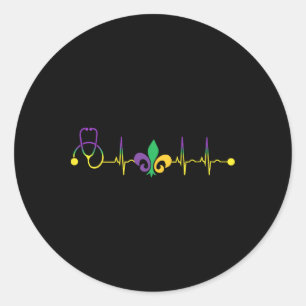 Sticker Rond Mardi Gras Heartbeat Stethoscope Scrub Rn Nurse Ma