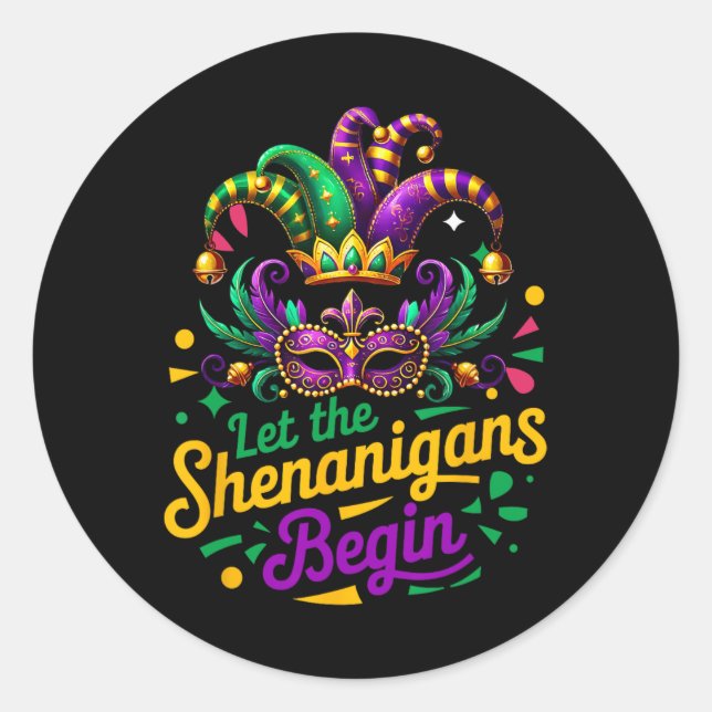 Sticker Rond Mardi Gras Laisser Les Shenanigans Commencer Les H (Devant)