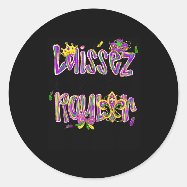 Sticker Rond Mardi Gras Laissez Les Bon Temps Rouler Beads Fleu (Devant)