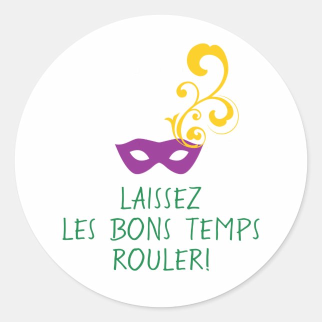 Sticker Rond Mardi Gras Laissez Les Bon Temps Rouler, Masque (Devant)