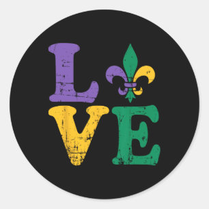 Sticker Rond Mardi Gras Love Fleur De Lis