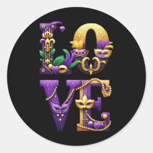 Sticker Rond Mardi Gras Love Lettres Costume de tenue Hommes Fe