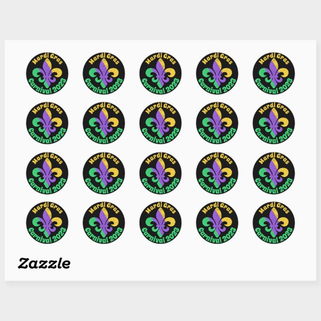 Sticker Rond Mardi Gras Mardi Vert Violet Fleur De Lis (Feuille)