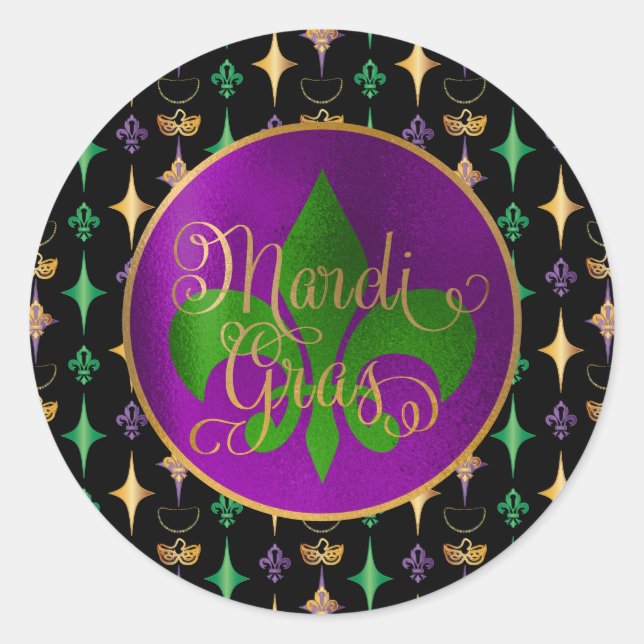 Sticker Rond Mardi Gras Motif avec perles en noir (Devant)