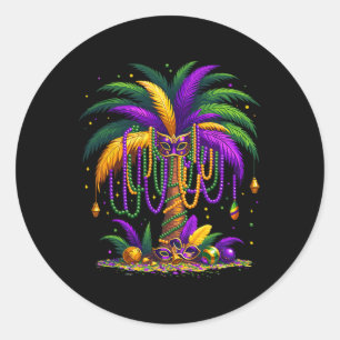 Sticker Rond Mardi Gras Palm Tree Hawaiian Tropical Party Men W