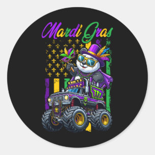 Sticker Rond Mardi Gras Panda Sungles Sur Les Perles De Camion