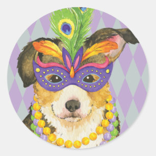 Sticker Rond Mardi Gras Pembroke Welsh Corgi
