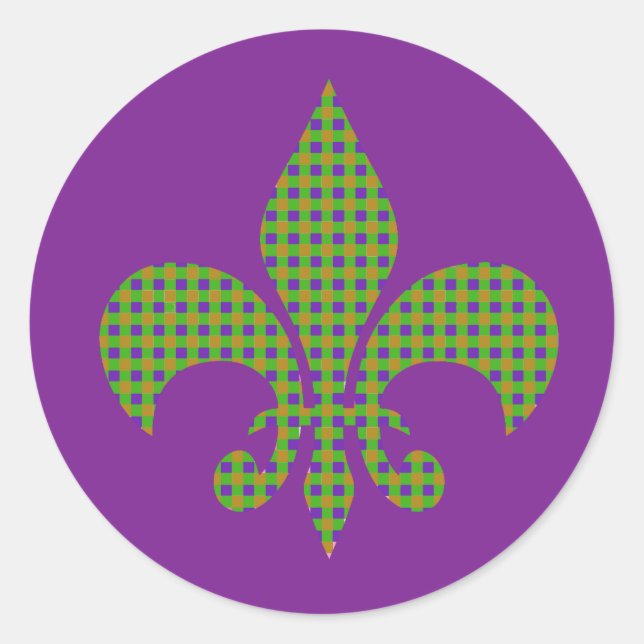 Sticker Rond Mardi Gras Plaid Fleur de Lis (Devant)