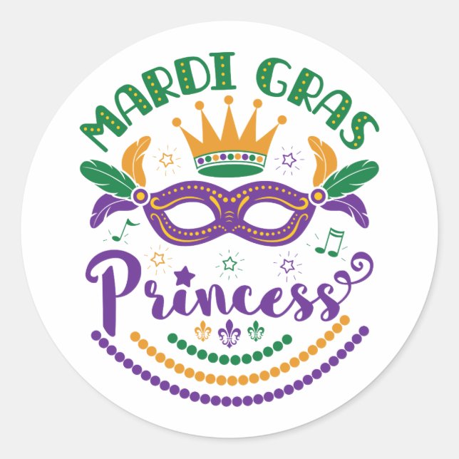 Sticker Rond Mardi Gras Princesse Mignonne Femme Carnaval (Devant)