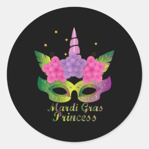 Sticker Rond Mardi Gras Princesse T Chemise Avec Unicorne Fleur