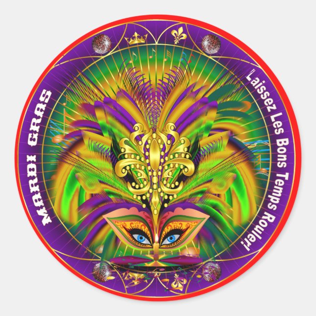 Sticker Rond Mardi Gras Queen Style 2 Voir les notes Pls (Devant)