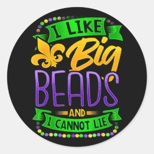 Sticker Rond Mardi Gras Shirt J'Aime Les Grandes Perles Et Je N