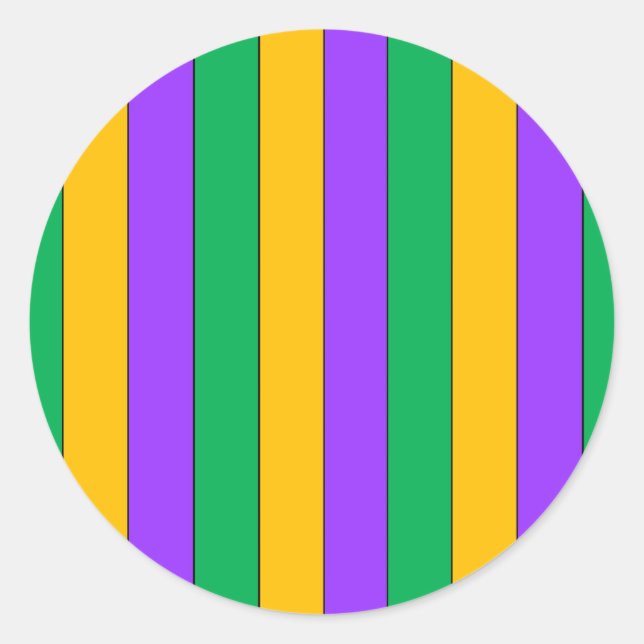 Sticker Rond Mardi Gras Stripes Motif violet vert jaune (Devant)
